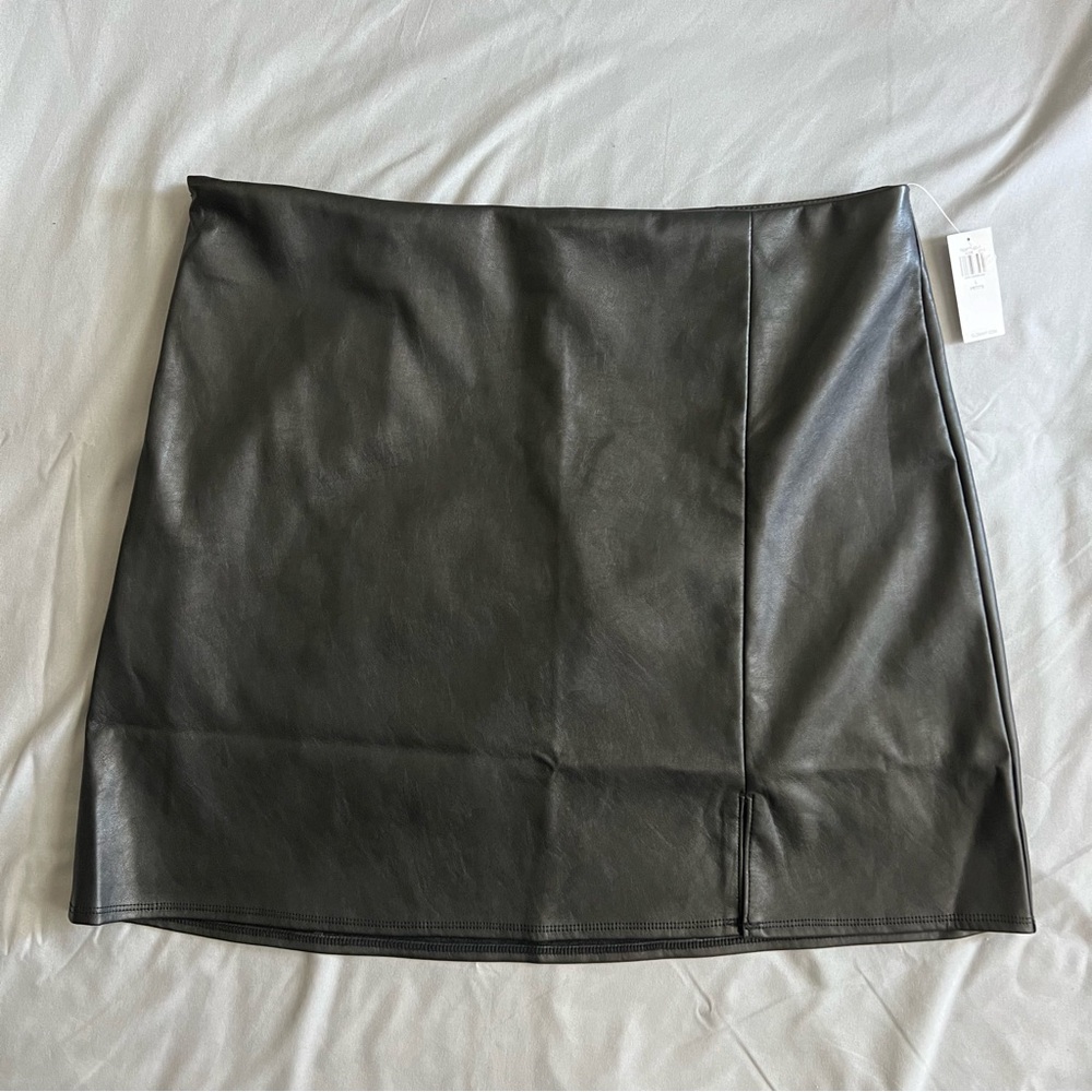 old navy black faux leather high waisted mini skirt nwt